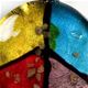 5 pc pack of glass foil abstract disc pendants. 40mm