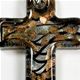 5 pc pack of 34 x 50mm glass foil cross pendants with bail.