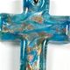 5 pc pack of 34 x 50mm glass foil cross pendants with bail.