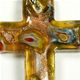 5 pc pack of 34 x 50mm glass foil cross pendants with bail.
