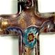 5 pc pack of 34 x 50mm glass foil cross pendants with bail.