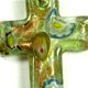 5 pc pack of 34 x 50mm glass foil cross pendants with bail.