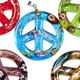 25 piece pack of glass peace sign pendants in assorted colors.