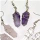 50 pair assortment of wire wrapped point earrings in Amethyst, Rose Quartz and Clear Quartz. appx 18mm long