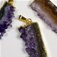 10 piece sheet of gold plated amethyst slice pendant. Approximately 40mm long